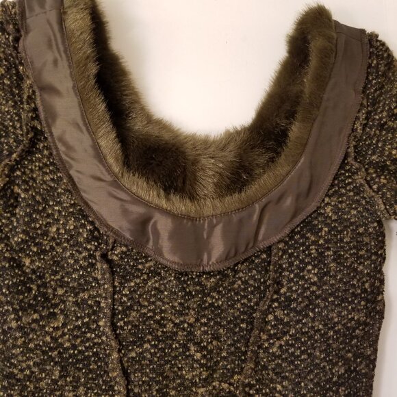 Dina Bar-el Stretch Knit Boucle Dressy Top with faux fur trim P Made in USA🎀❤❣ - Picture 7 of 16